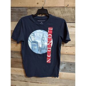 Aeropostale LONDON Graphic T Shirt Women XS Big Ben Navy Blue Red 100% Cotton